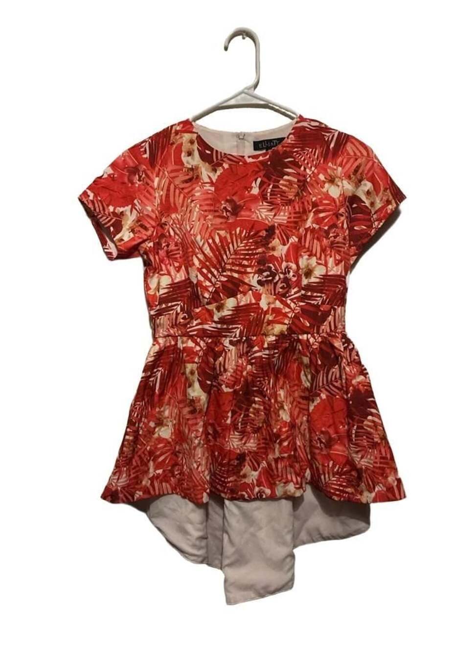 Elliatt Tropical Floral Print Dress Size S Red High Low Peplum